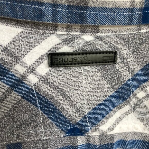 PROJEK RAW Men’s Flannel Plaid Button-Down Shirt 100% Cotton Blue Gray Small - Picture 4 of 14